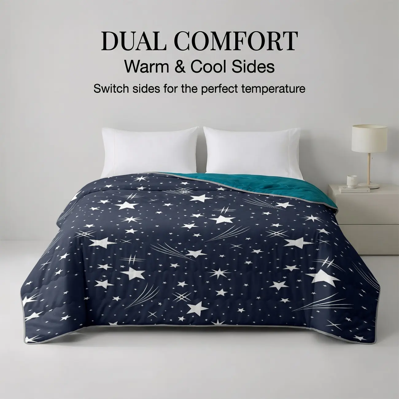 1pc Night Sky Star Reversible Quilt, 2-in-1 Dual Comfort Cool & Warm Blanket, Lightweight Quilted All-Season Air Conditioner Comforter for Home, Soft Warm Blanket, Soft Cozy Blanket, Double Sided Blanket