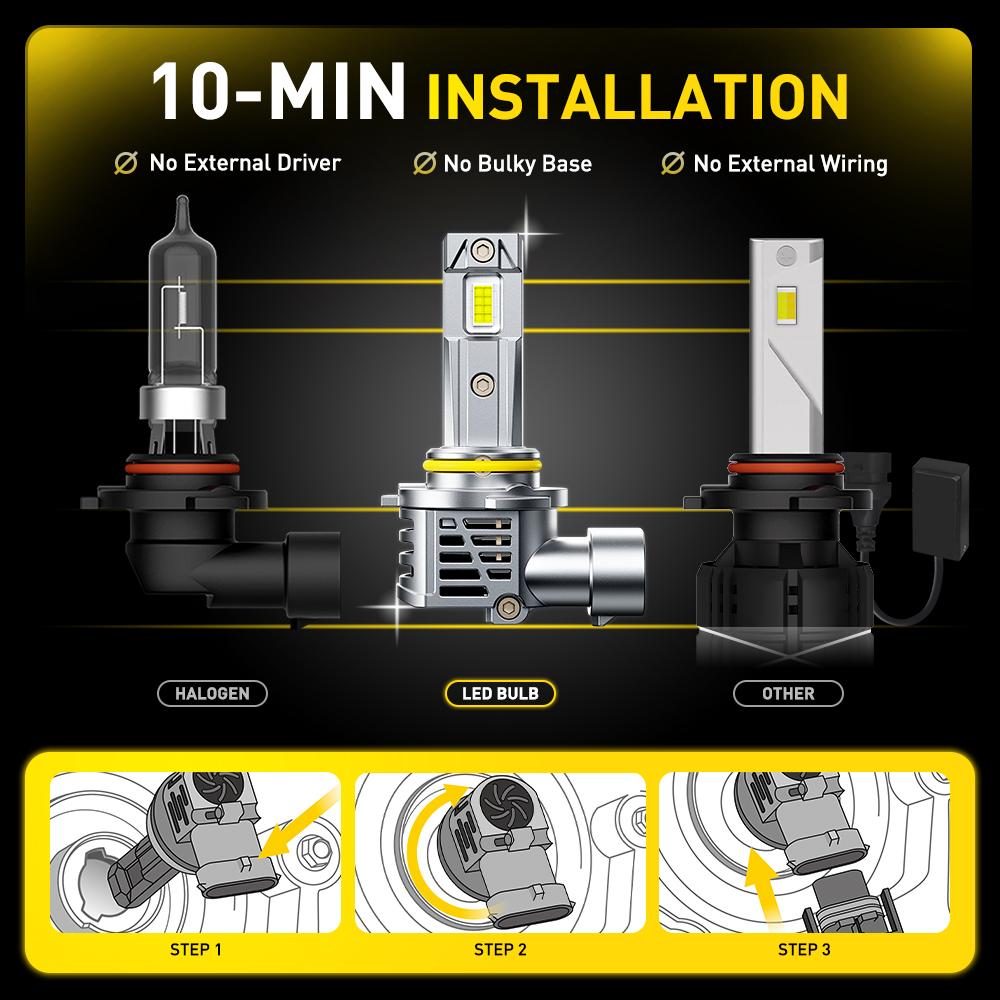 【UPGRADE SERIES】AUXITO LED Headlight Bulbs, 9005/HB3 9006/HB4 H11/H8/H9 9007/HB5 9008/H13 H4/9003 H1 H7,48000LM insane Brightness,6500K White,High/Low Beam Bulbs,60,000Hrs Long Service Life with Cooling Fans,CANBUS Ready,No Flickering ,IP68,Plug N Play