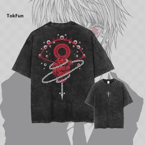 Scarlet Eyes Hunter x Hunter Anime Vintage Oversized Washed Tee Anime Pattern Shirt Summer Casual Hip Hop T-Shirt Street Clothing Top T-Shirt