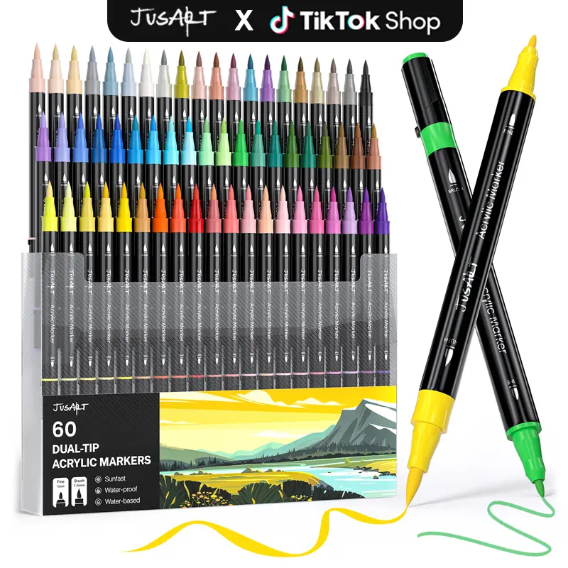 Back to School Haul Dual-Tip Acrylic Markers Set - 60/48/36/24-Color Brush & Fine Tip, Summerwins Premium Art Supplies for Multiple Surfaces, Office Stationery for Brother, Sister, Daughter School Supplies Shopping