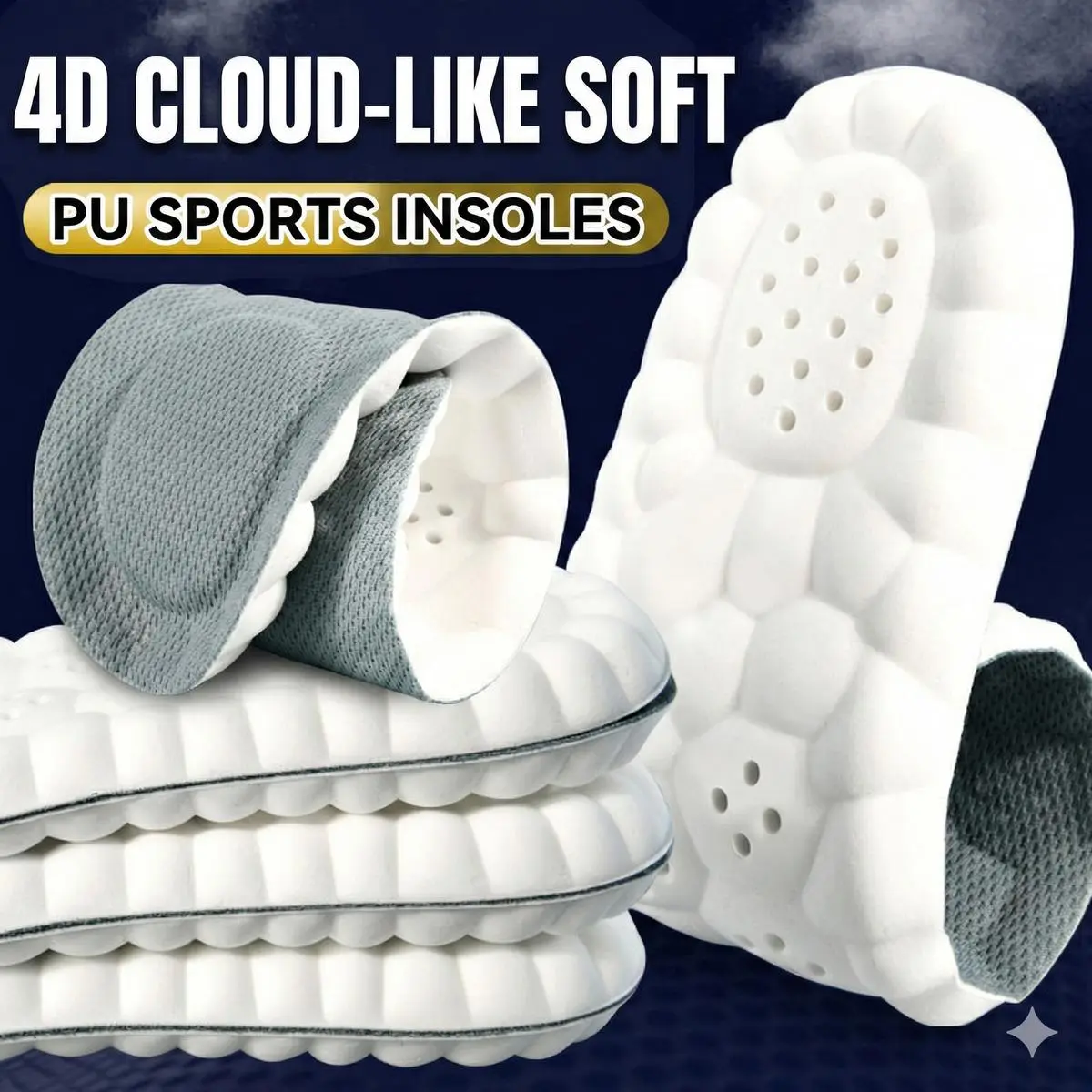 Full-Length Athletic Insoles for Men & Women, 4D Cushioning PU Foam for Shock Absorbing Support in Sports/Work Footwear, Breathable, All Seasons, 39-40(US Women 8-8.5), Dry, Soft, Sports Shoes, Pu Fabric