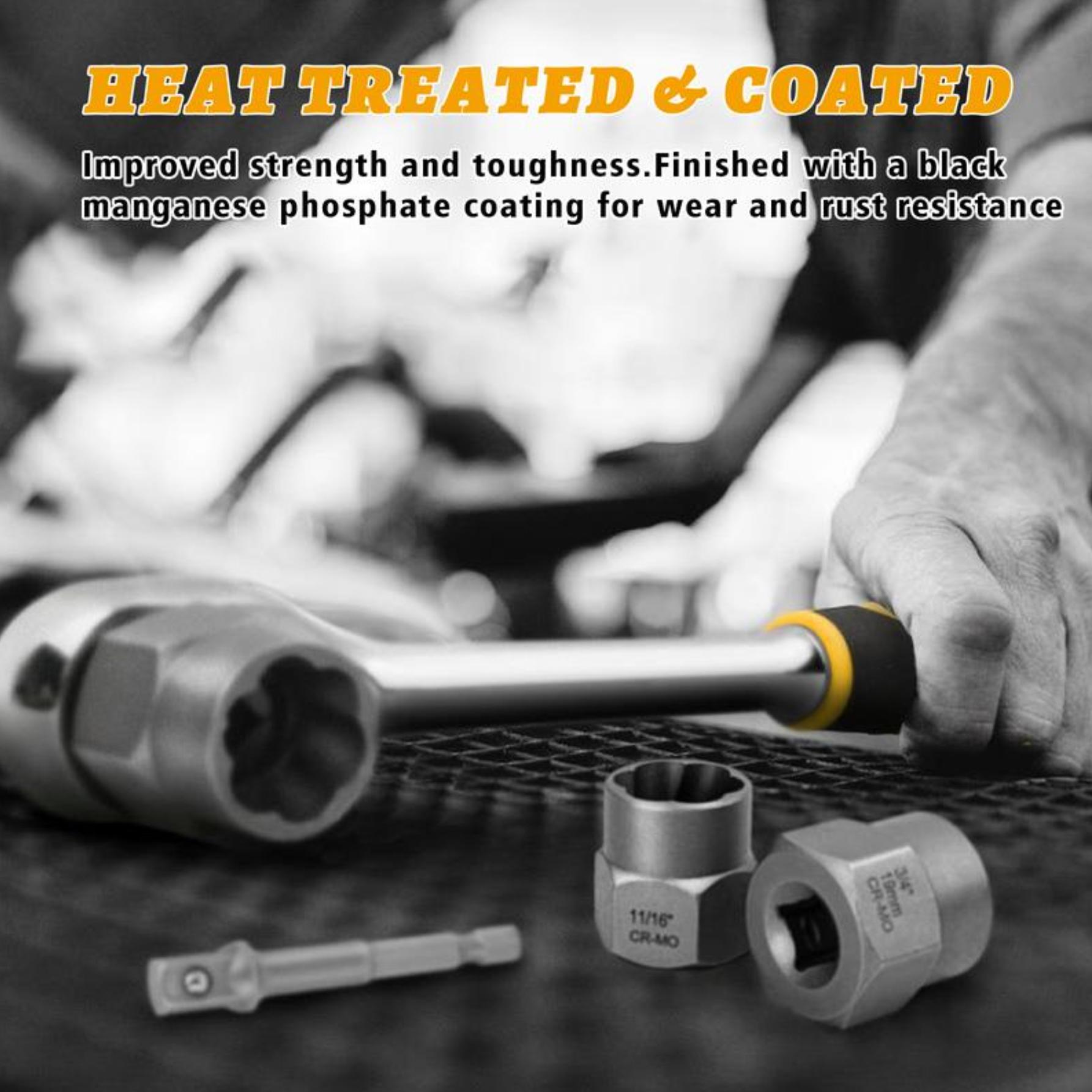 【FathersDayGift】 Bolt Extractor Tool Set, 13+1 Counts Impact & Nut Remover Stripped Lug Remover, Drive Rounded Bolt Remover for Removing Damaged, Frozen Universal Impact impact bolt