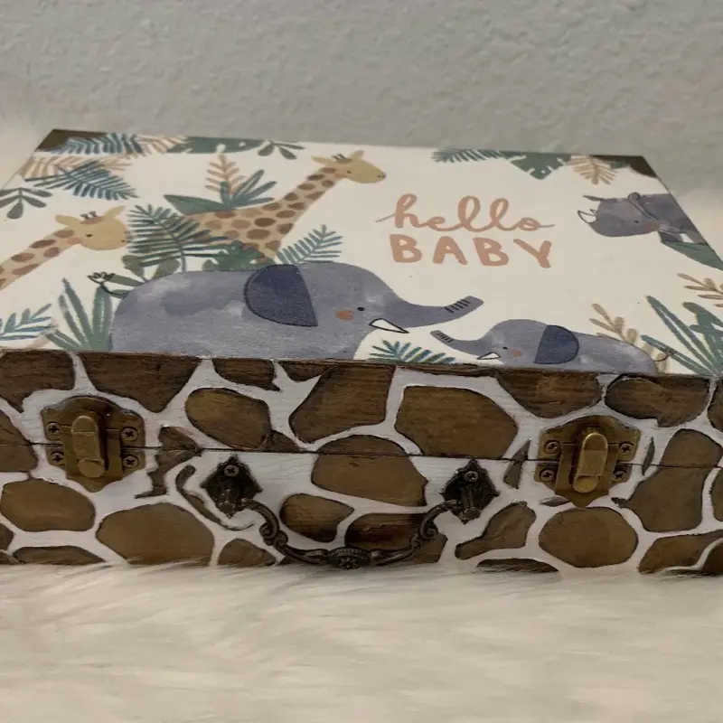 Decoupage Baby Keepsake Box, Safari Animals, Handmade.