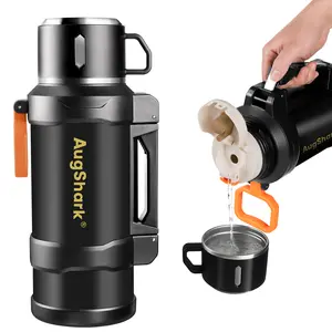 Augshark 67oz Large Capacity Insulated Stainless Steel Water Bottle - Leakproof Vacuum Thermos with Cup, Foldable Handle, Pour Lid, Keeps Cold 24H, Hot 12H for Camping, Travel