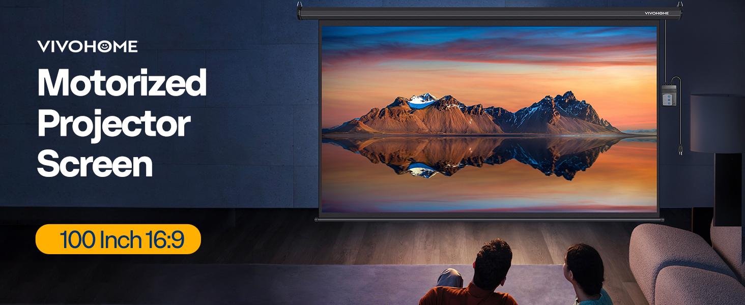 VIVOHOME Motorized Projector Screen with Remote, 16:9 100 Inch Auto Electric Projection Screen, HD 4K Movie Screen for Home Theater, Cinema, Office VIVOHOME Motorized Projector Screen with Remote, 16:9 100 Inch Auto Electric Projection Screen, HD 4K Movie Screen for Home Theater, Cinema, Office