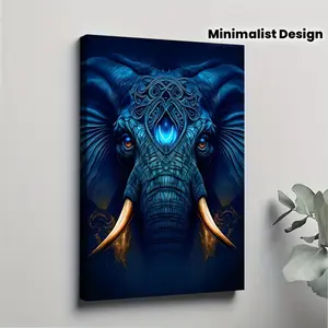 1pc Modern Blue Elephant Framed Canvas Wall Art - Wood Frame Wrapped, Blue Elephant on, Ready-to-Hang for home Office Decor, Perfect Gift, Minimalist Animal Artwork, Neutral Palette for small Spaces & Large Halls,, 2D Flat, Perfect for Room Decor	