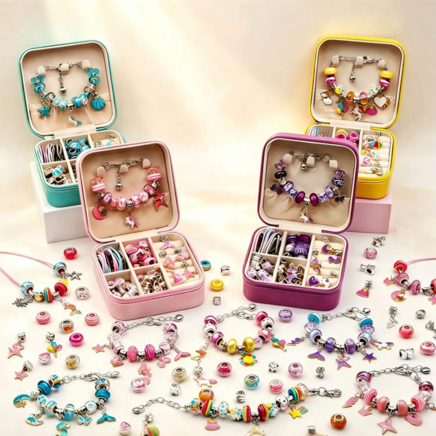 2026New Princess Themed Handmade Jewelry Beading Set 68Pcs Charm Bracelet Making Kits Bundle with Colorful Beads & Jewelry Box DIY Charms Accessories for Women Birthday Valentine's Gift Supplies Arts Craft Gift for Girlfriend New-Year Toy Gift Ideas