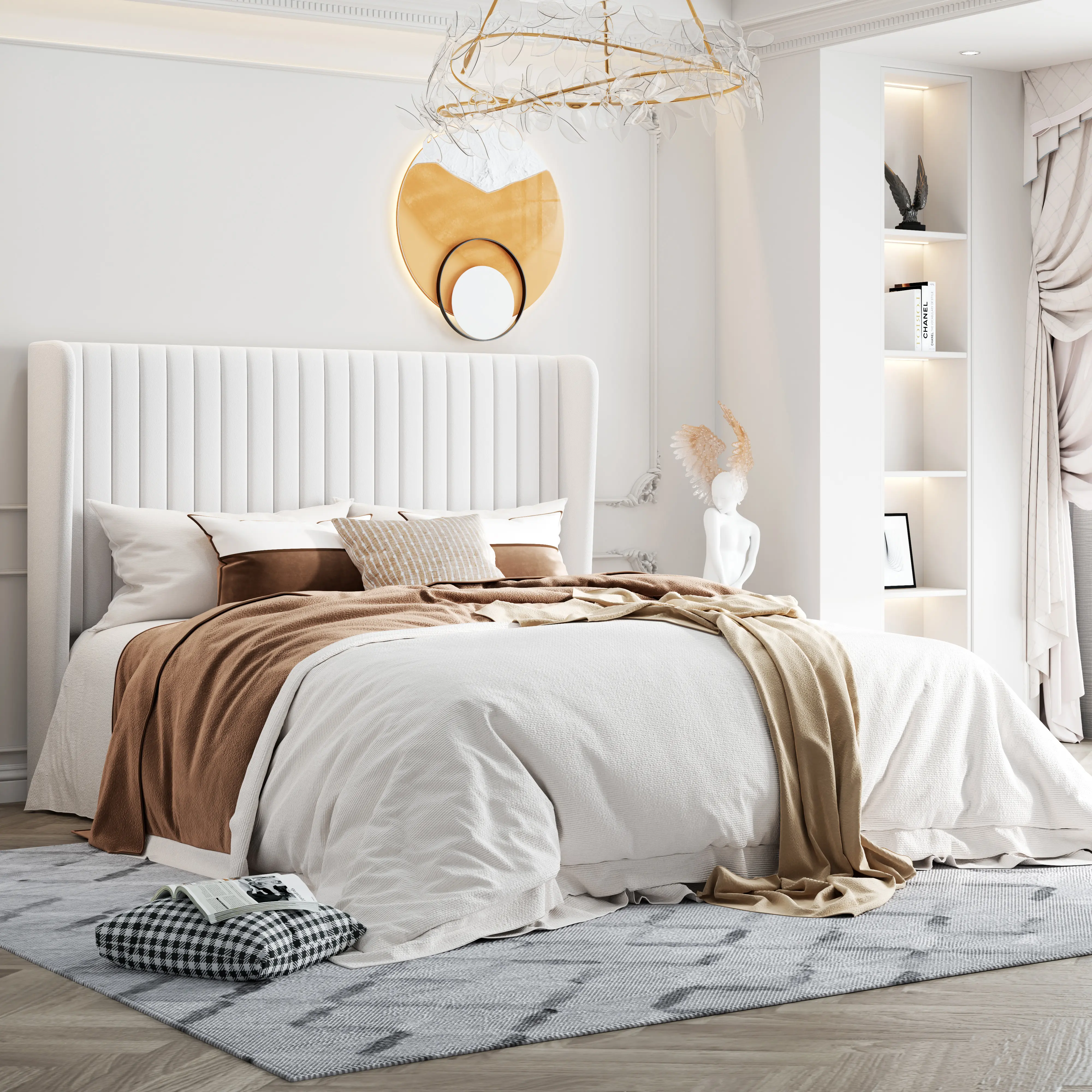 HOOMIC Modern Velvet Upholstered Bed Frame - 【Frame Only No Mattress】Vertical Channel Tufted Wingback Headboard with Wooden Slat Platform, #TikTokShopDealsforYouDays#DealsforYouDays#Summervibes#Summergarden