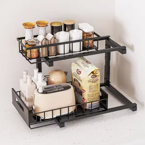 2-Tier Pull Out Under Sink Organizer, Adjustable Cabinet Storage Rack, Multi-Purpose Organizer for Kitchen, Bathroom, Makeup & Desk board size