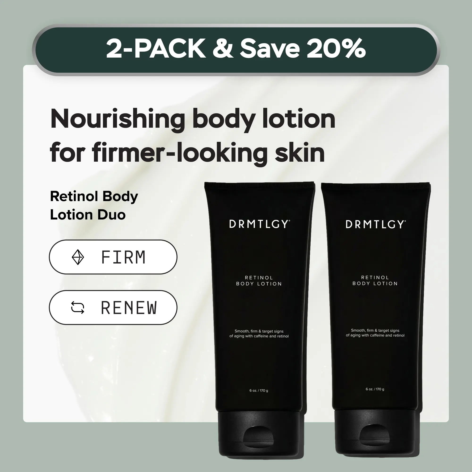 DRMTLGY Retinol Body Lotion Duo (2-pack). Restores Youthful-Looking Skin with Ceramides for Hydration and Anti-Aging