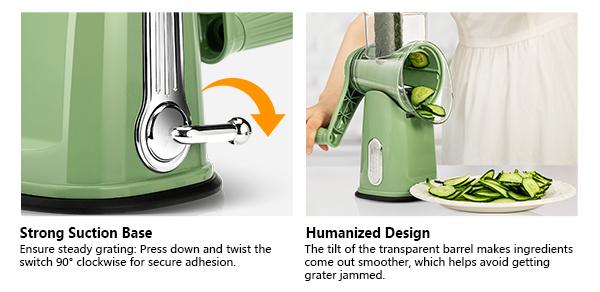 SUSTEAS Rotary Cheese Grater with Handle, 5 Well-Designed Blades and Strong Suction Cup Base, Mandoline Slicer Utensils Retro Green Kitchen Gadgets Vegetable Fruit Cutter Stainless Steel SUSTEAS Rotary Cheese Grater with Handle, 5 Well-Designed Blades and Strong Suction Cup Base, Mandoline Slicer Utensils Retro Green Kitchen Gadgets Vegetable Fruit Cutter Stainless Steel
