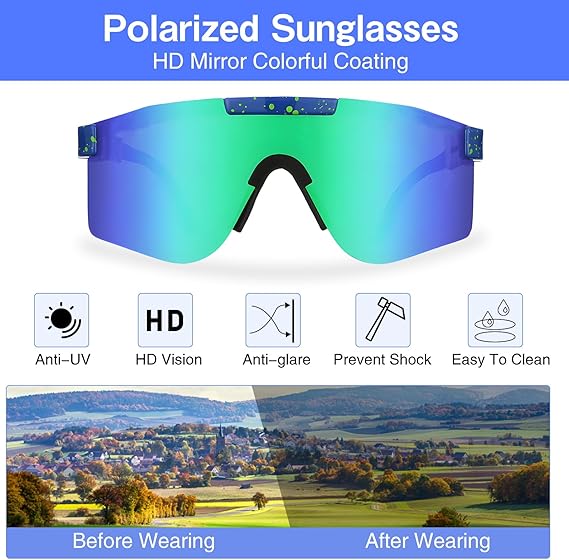 Trendy Sports Sunglasses - Polarised UV400 Mirrored Lens, Windproof & Dustproof for Outdoor Activities - Cycling, Running, Hiking & Driving - Unisex for Women and Men, protection shade Trendy Sports Sunglasses - Polarised UV400 Mirrored Lens, Windproof & Dustproof for Outdoor Activities - Cycling, Running, Hiking & Driving - Unisex for Women and Men, protection shade