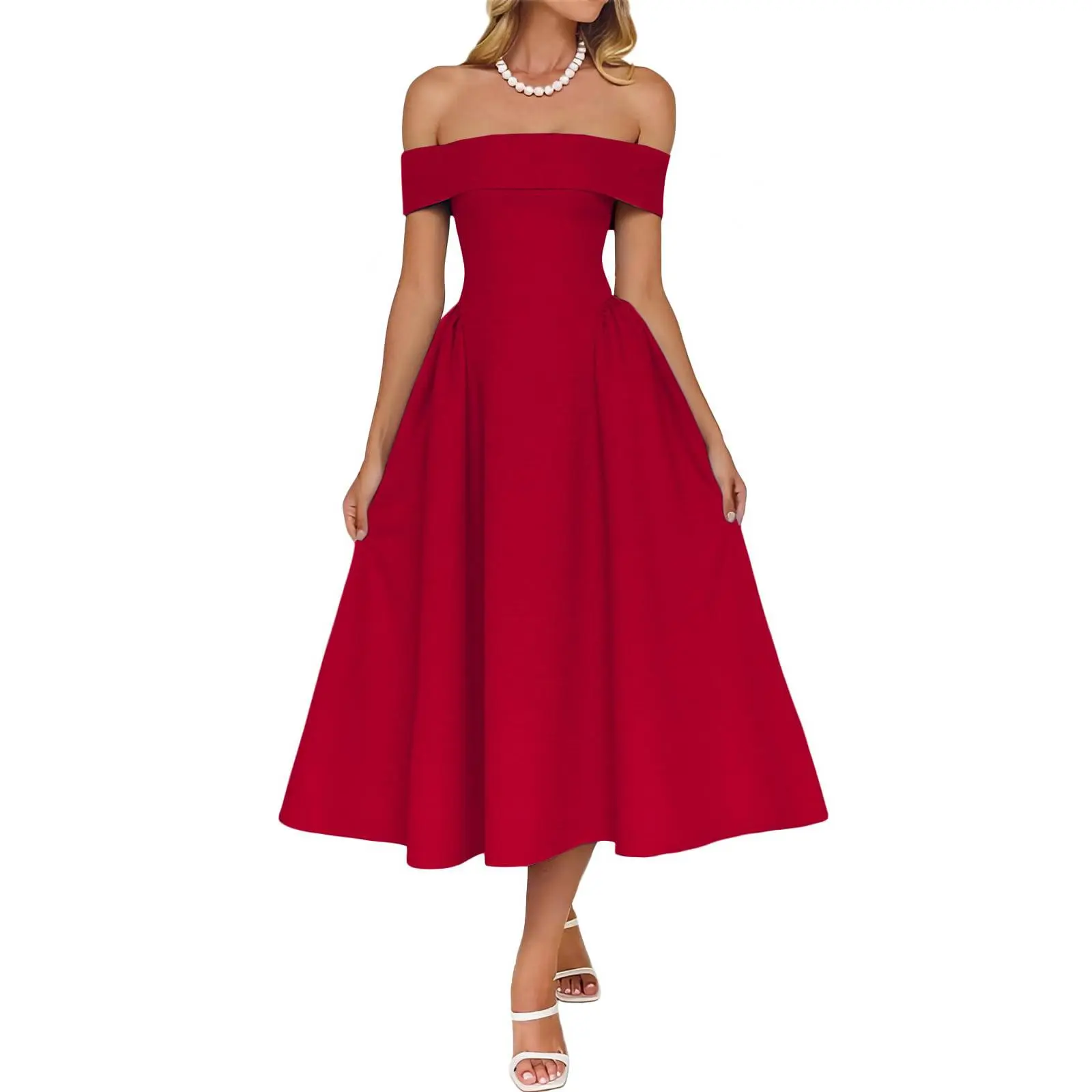 Wenrine Women's Off The Shoulder Cocktail Maxi Dress Sleeveless Casual A Line Elegant Flowy Formal Wedding Party Dresses