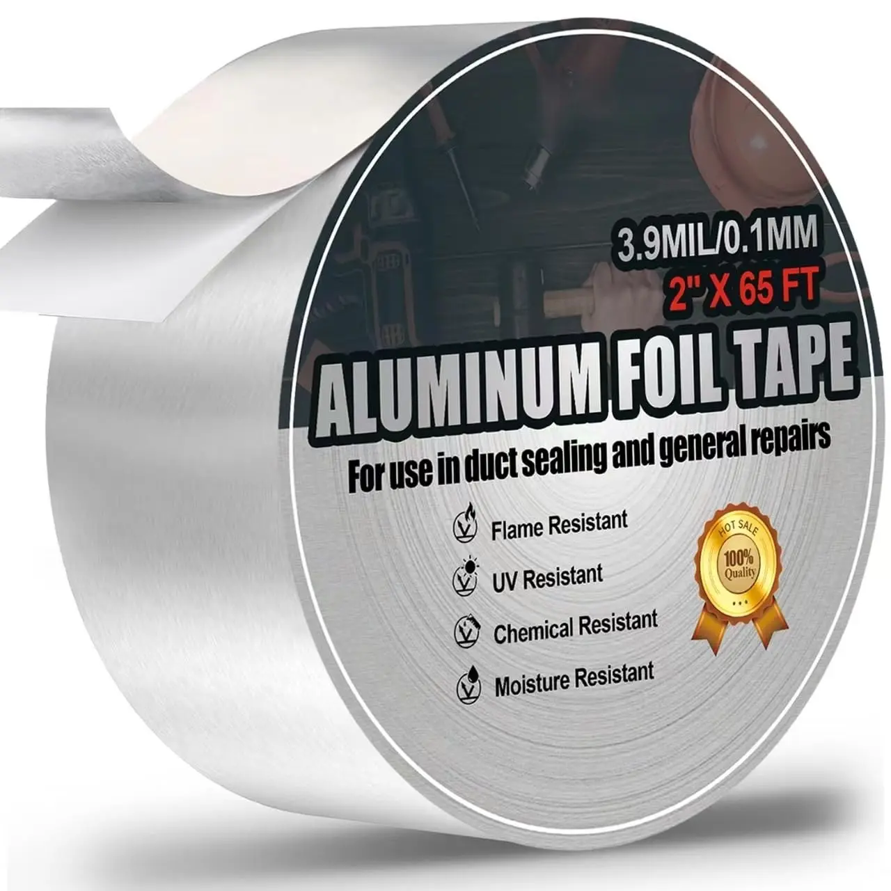 Aluminum Foil Duct Tape Heavy Duty Waterproof Premium Silver Metal HVAC Heat Tapes 2"x65Feet 3.9mil High Temperature Dryer Vent Insulation Tape for Ductwork Ducting Sealing Patching Furnace
