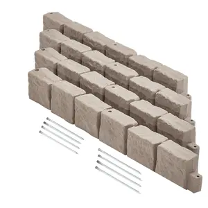 VEVOR Faux Stone Landscape Edging,  , 46.8 x 3.9 in Realistic Lawn Edging, Flexible Brick-Sized Garden Edging Border with Anchoring Spikes, Fade-Resistant Yard Edging for Driveways Walkway Brown