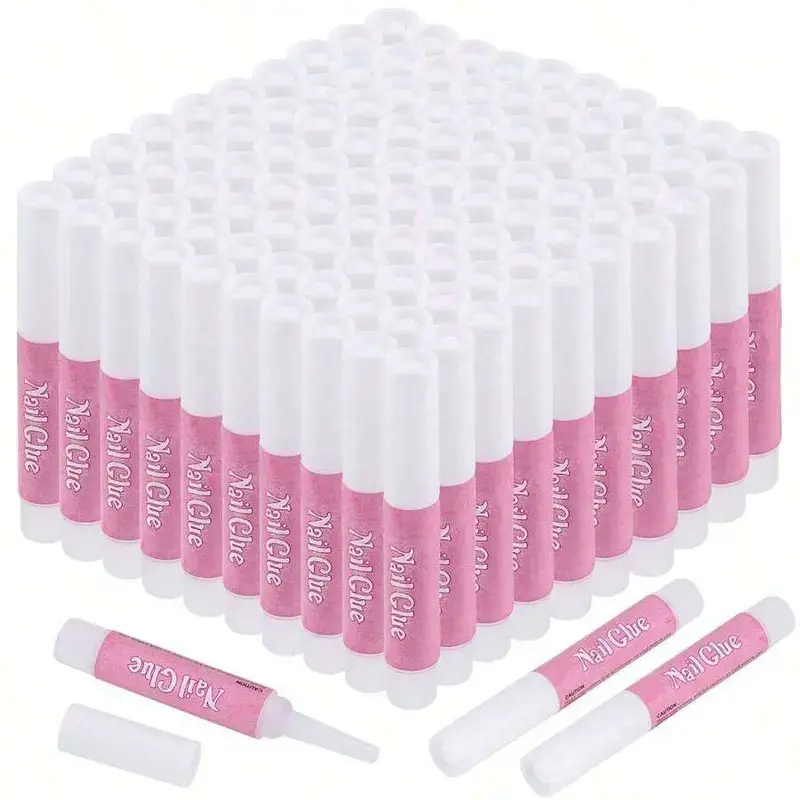 Long Lasting Press On Nail Glue 2G/PCS, Quick Dry Super Strong Adhesive Glue for Acrylic False Nail Tips & Nail Rhinestones, Portable Mini Bottle Nail Glue for Beginner DIY Nail Art