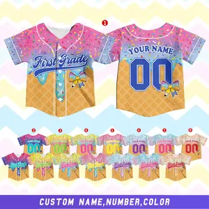 Custom Ice Cream Baseball Jersey Shirt for Kid Youth Adult, Cute Name Number Team First Grade Shirt, Personalized Back To School Jersey