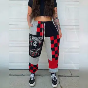Spooky Horror Character Patchwork Sweatpants – Eco-Friendly Streetwear for Couples, Sustainable Vintage Fabrics, Unique Gothic Couple Clothes for Fall Season