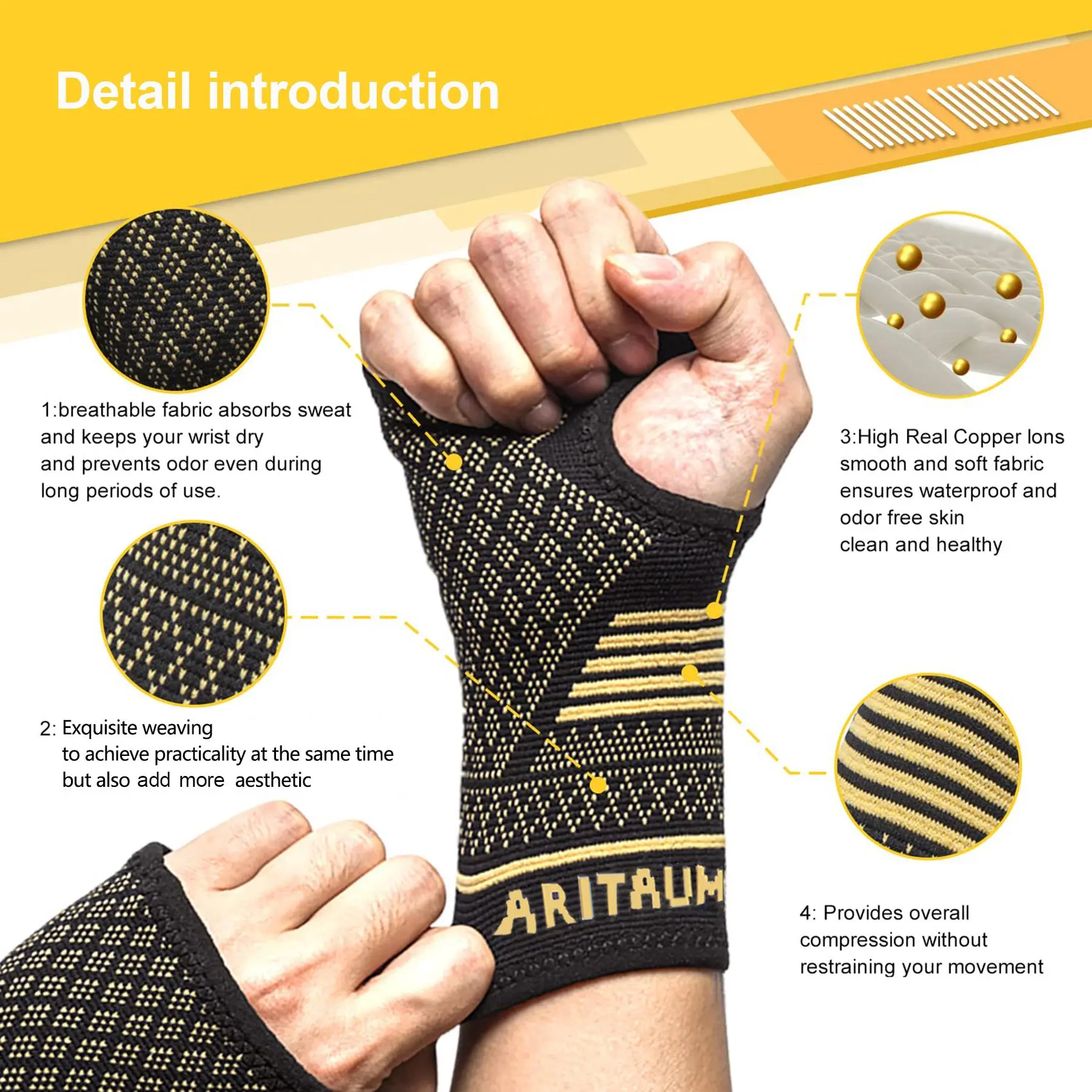 TCare Copper Compression Sports Gloves for Adults, Fingerless Wrist Support Design for Carpal Tunnel Pain Relief, Tendonitis & Hand-Intensive Tasks, Unisex Copper Fiber Slip-On Gloves for Arthritis, Compression Gloves