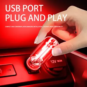 Car Atmosphere Lamp LED Decoration, Vehicle USB Port Night Light, 7-Color Gradual Changing Flashing Bedroom Living Room Night Light Smartphones Red Led Dashboard
