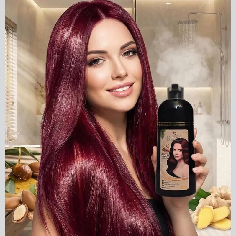 Burgundy Hair Dye Shampoo - Herbal Formula for Natural Hair Coloration