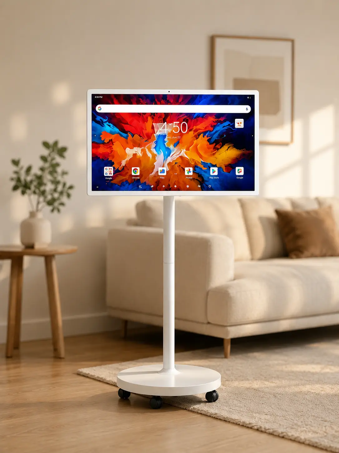 【Back to School】32" Portable Smart TV on Wheels – Android 14 Touchscreen Rolling TV Tablet TV 1080P Full HD 360° Swivel Built-in Battery 6-8H | Dorm Room Bedroom Kitchen Living Room Outdoor | Smart Home Home Gadgets Tech Gift Must Have | 8G RAM 128G