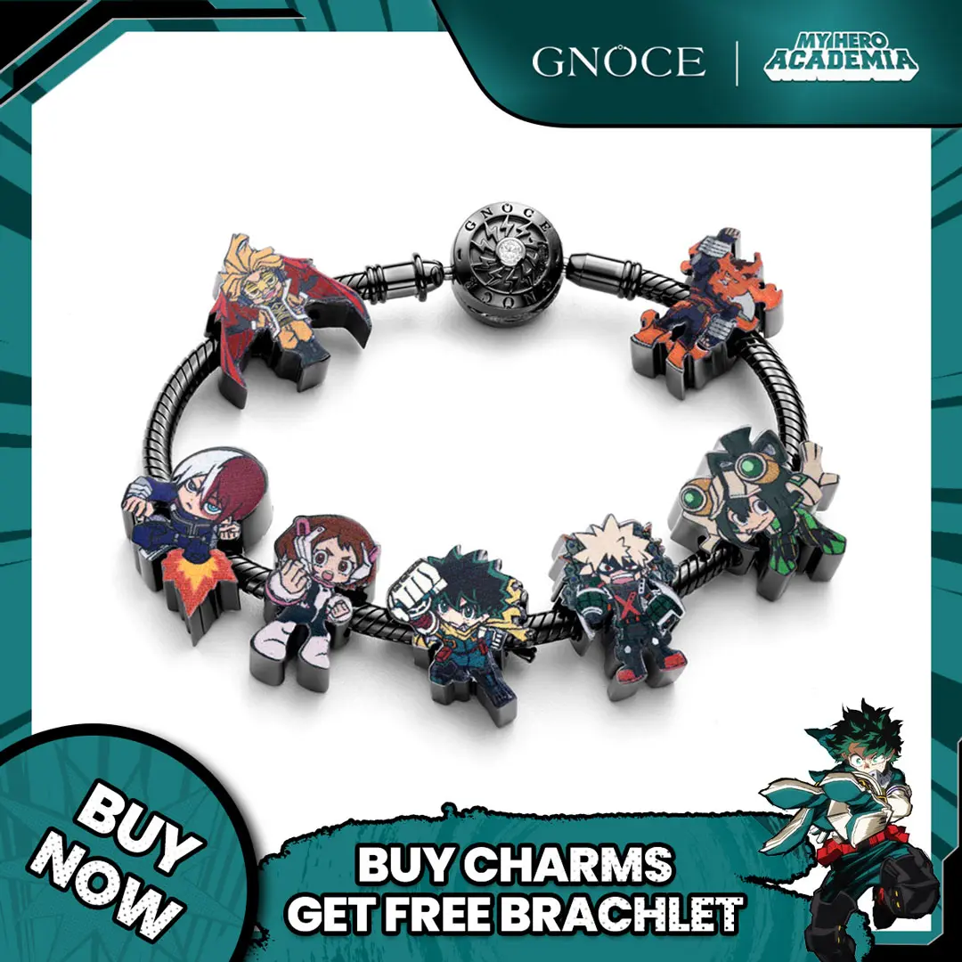 GNOCE S925 Sterling Silver My Hero Academia Hero Charm, Preppy U.A. High School Pendant, Collectibles for Fans and Unisex Wear, Aesthetic Jewelry, Bracelets Accessories, Trendy Jewelry Bracelet, Shining Bright With A Hero Identity