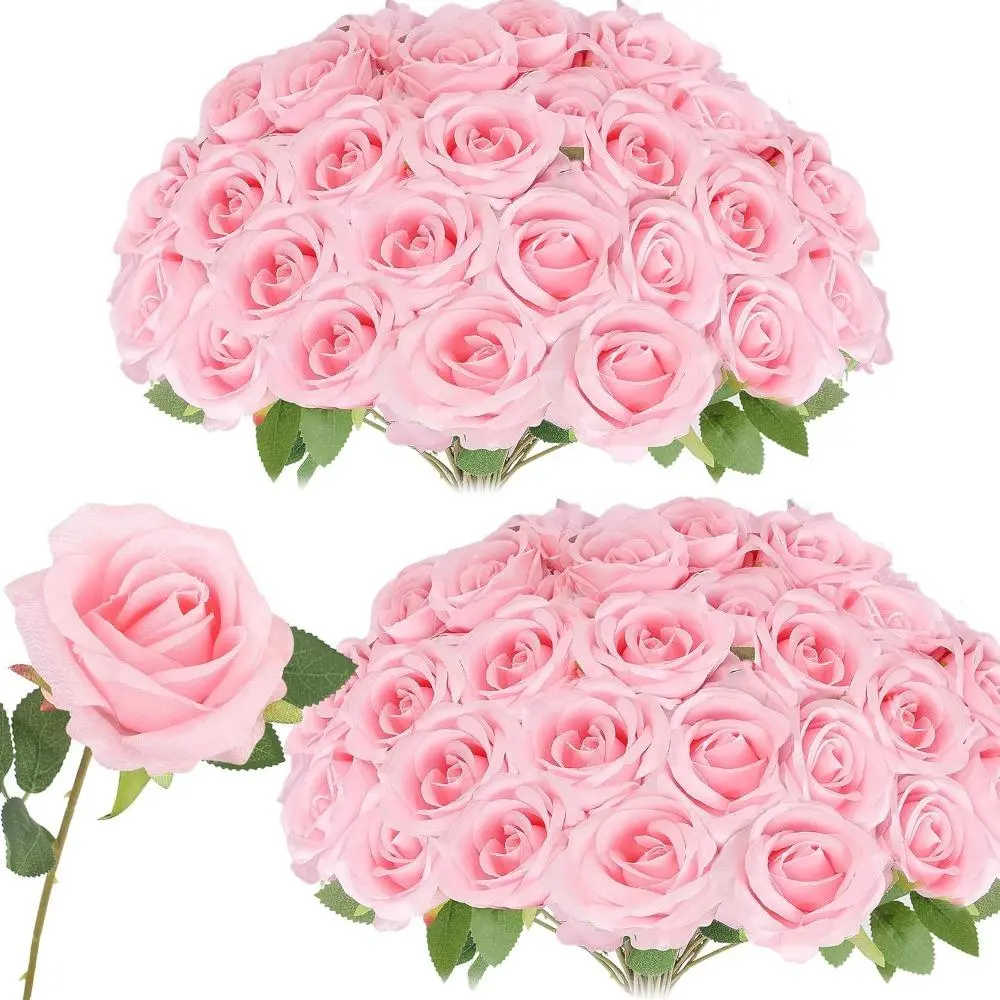 【Clearance Sale | Limited Quantities】 48-Piece Velvet Silk Long-Stemmed Artificial Rose Bouquet, High-Simulation Real-Touch Floral Decor, Centerpieces for Wedding, Indoor/Outdoor Home Decor, Carnival, Flower Bouquet