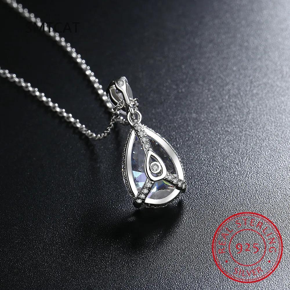 14K White Gold 2 Carat Pear Teardrop Cut D Color Moissanite Diamond Necklace With Certificate