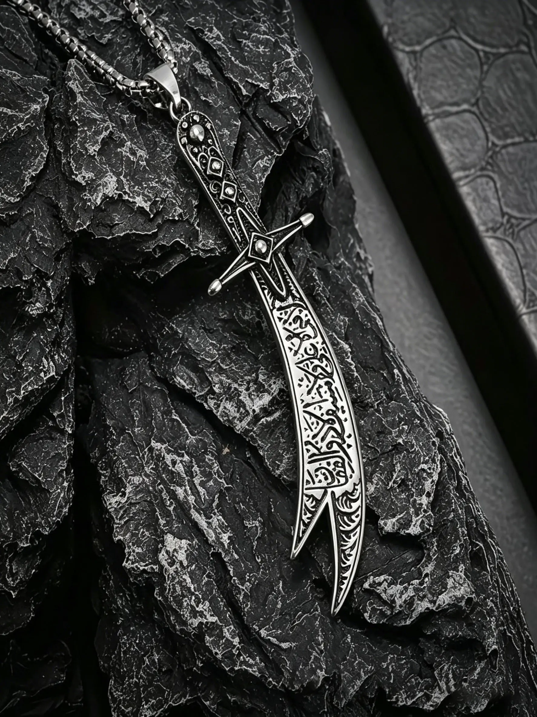 Zulfiqar Sword Pendant Necklace, Stainless Steel, Islamic Calligraphy Jewelry, Elegant Religious Gift, Durable & Stylish Accessory