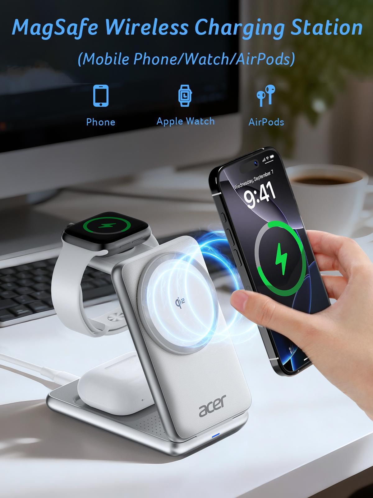 Acer S3 3 in 1 Wireless Charging Station, MagSafe Charger Stand Compatible, Qi2 15W Certified Palm-Sized Foldable Charger for iPhone 17/16, Apple Watch, AirPods (Non-Battery, Adapter Included) summerwins,back to school tiktokshopbacktoschool Grey Acer S3 3 in 1 Wireless Charging Station, MagSafe Charger Stand Compatible, Qi2 15W Certified Palm-Sized Foldable Charger for iPhone 17/16, Apple Watch, AirPods (Non-Battery, Adapter Included) summerwins,back to school tiktokshopbacktoschool Grey