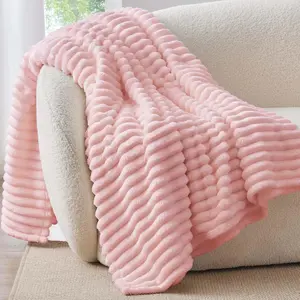 Soft Bohemian Plush Blanket Lightweight Machine Washable Classic 3D Striped for Sofa Bed Travel Camping Cozy Warm Gift for Daily Use