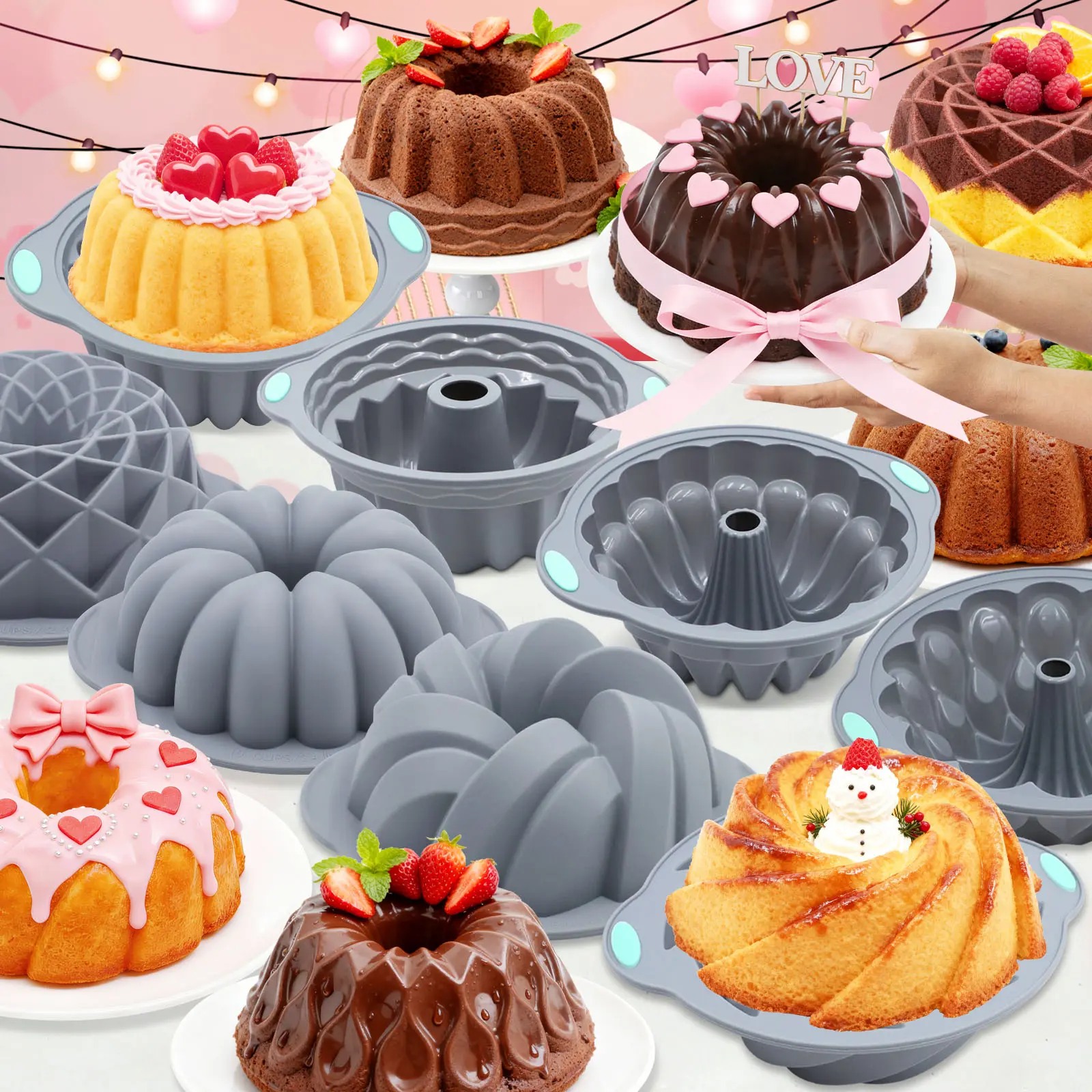 41/21 Pieces, Silicone Baking Cake Mold, Silicone Wave Tube Cake Mold, Jelly Mold, Home Use Cake Bread Jelly Silicone Mold, suitable for making cakes, jellies, and Valentine's Day gif Bakeware Set Set ， Mother's Day Gifts，SummerVibes, Pan, Silicone Muffin