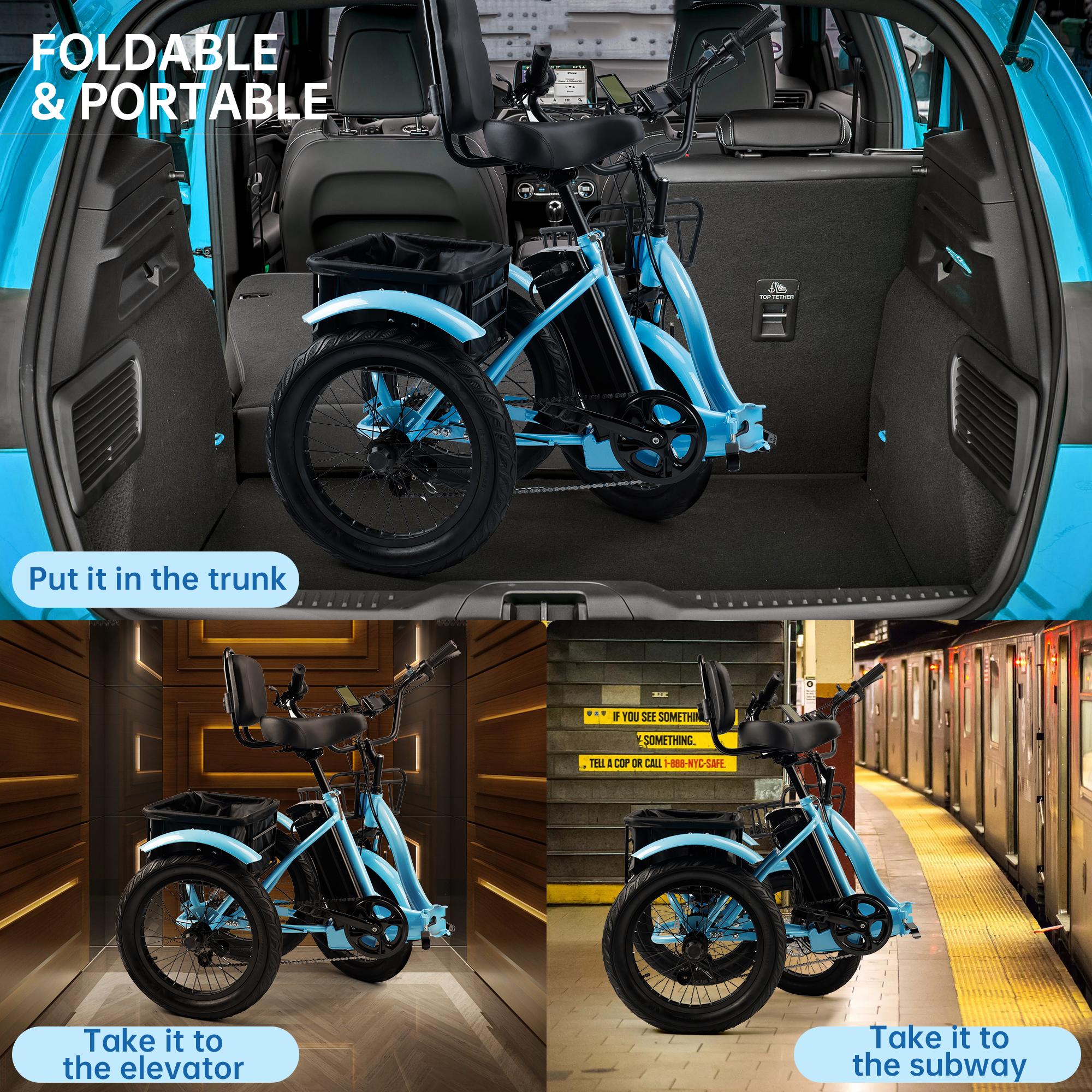 ‌Premium 400W Folding E-Trike Foldable Electric Tricycle with Rear Seat, 3 Wheel Ebike for Adults Olders, Speed ​​Adjustable/Pedal Assist