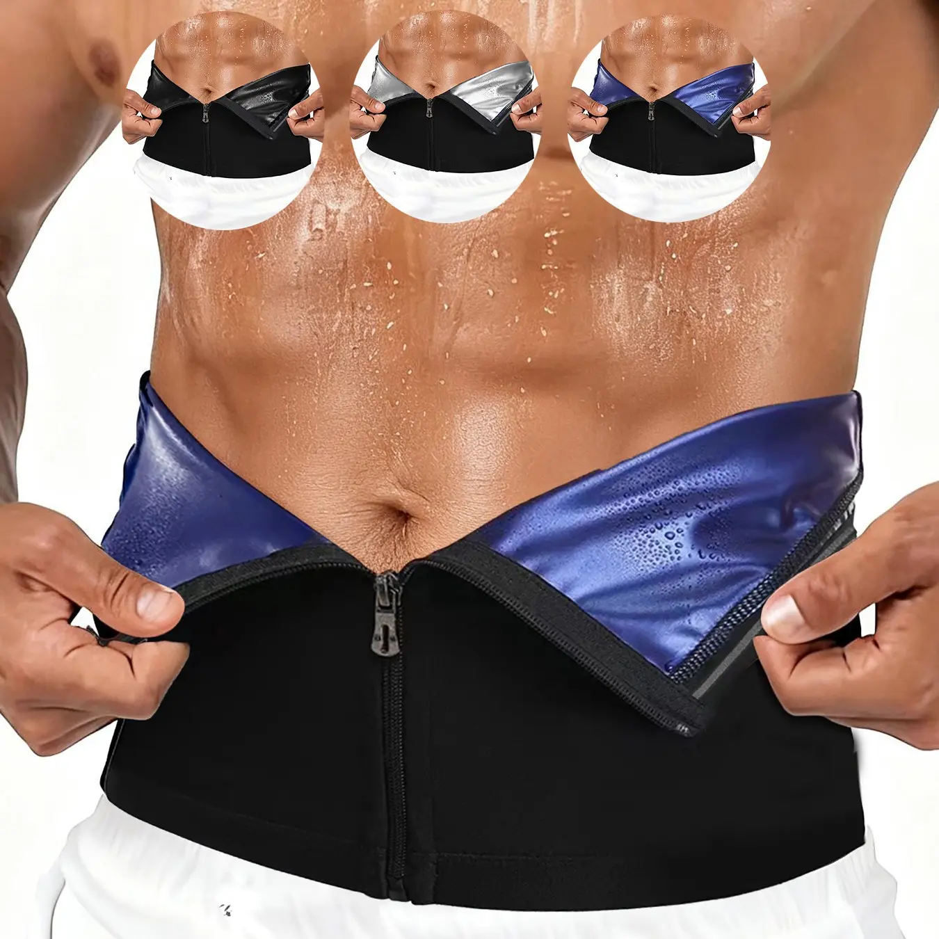 Waist Trainer Trimmer Zipper Sweat Belt Band for Men, Exercise Waistband, Fitness Waist Band Sauna Belt Suit Workout, Sporty Design, All Seasons, Plain Pattern, Fitness Accessories