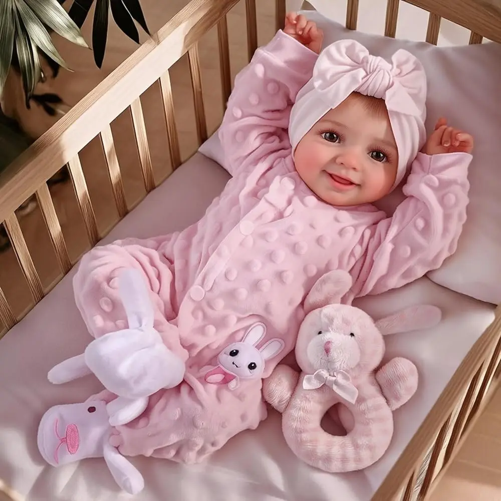 BABESIDE Realistic Newborn Reborn Baby Doll - Soft Body with Pink Bow, Dress Up Doll for Kids Age 3+, Gift Box-Packaged Toy, Dress Up Dolls