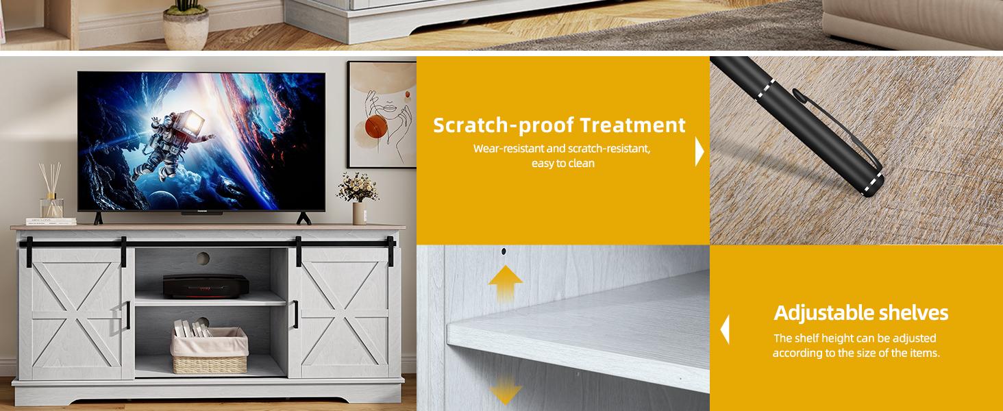 YITAHOME Farmhouse TV Stand for TVs up to 65 Inch, Entertainment Center with Sliding Barn Doors and Storage Cabinet, Rustic TV Media Console for Living Room