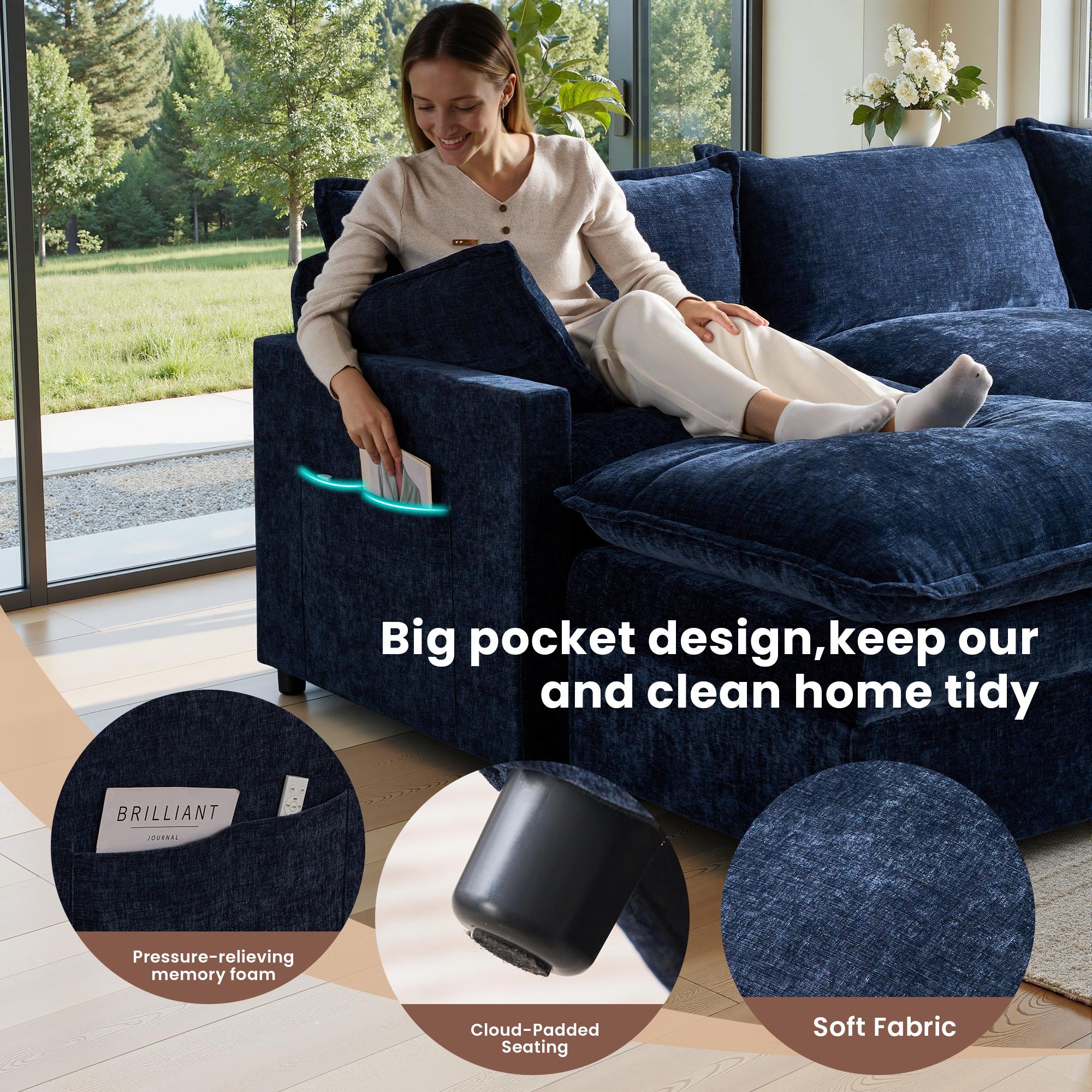 【2/3 Packages Shipping】Ovios 143" U-Shaped Modular Sectional Sofa with 2 Ottomans, Comfy Chenille Cloud Couch, Deep Seat Sofa Bed with 5 Pillows for Living Room, Bedroom & Apartment