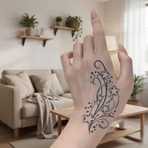 4pcs Minimalist Star & Swirl Herbal Tattoo Stickers - Long Lasting 7-14 Days, Waterproof Semi-Permanent Magic Ink Tattoos for Couples, Sweet & Cool Aesthetic Body Art