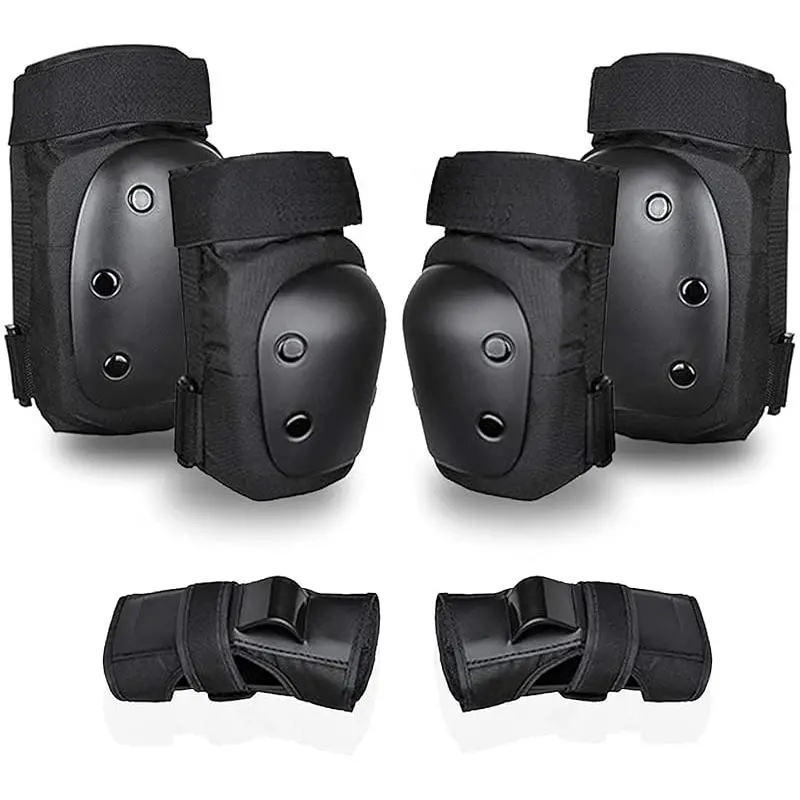 6-in-1 Sturdy Protective Gear Set - Adult/Youth Knee Pads, Elbow Pads, Wrist Guards for Skateboarding, Biking (S, M, L Sizes) Black, Gift for Girls, Perfect Gift