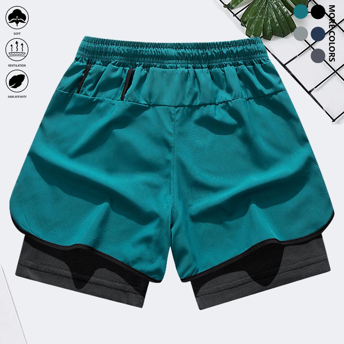 Lightweight and quick-drying sports shorts for men, suitable for summer outdoor fitness, running and leisure sports. It has a double-layered inner lining and built-in pockets.