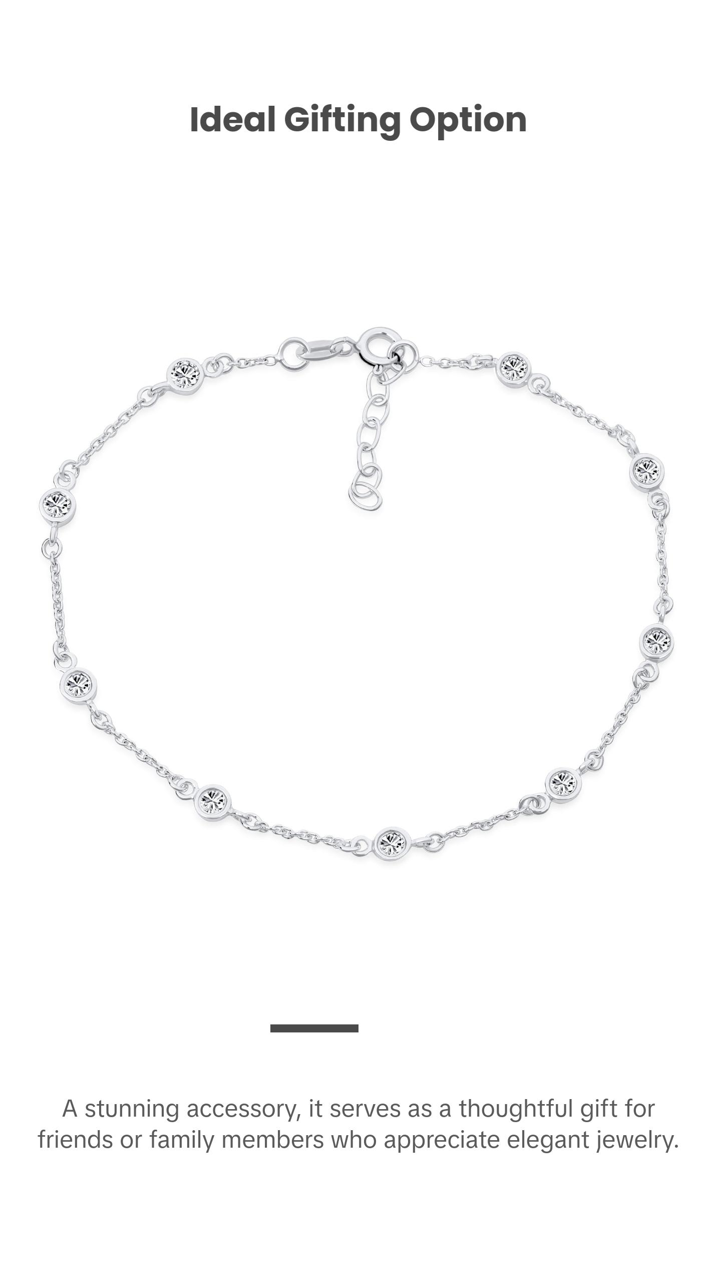 Bridal AAA CZ By The Yard Station Anklet Tennis Ankle Bracelet Silver 9-10 Inch