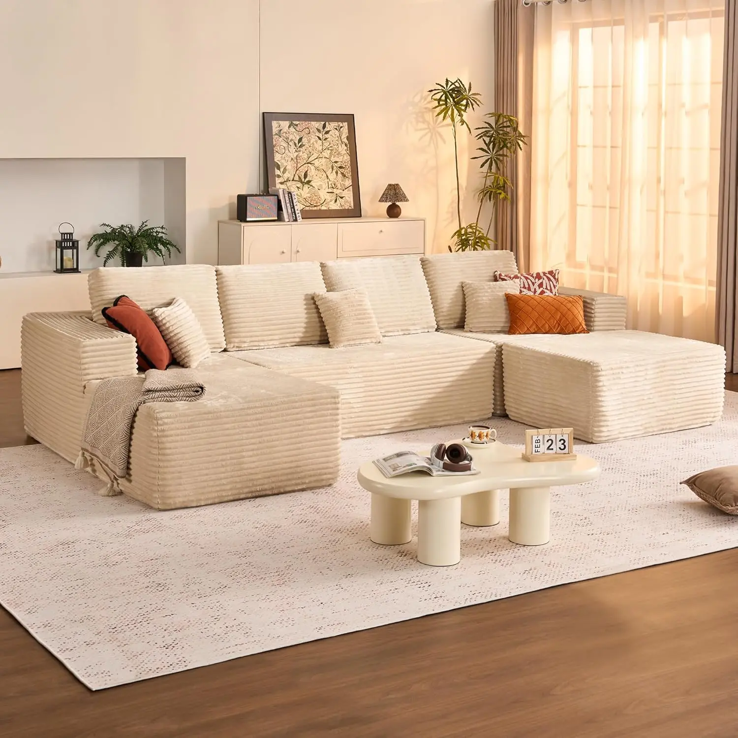 Beige + ottoman +7 pillows