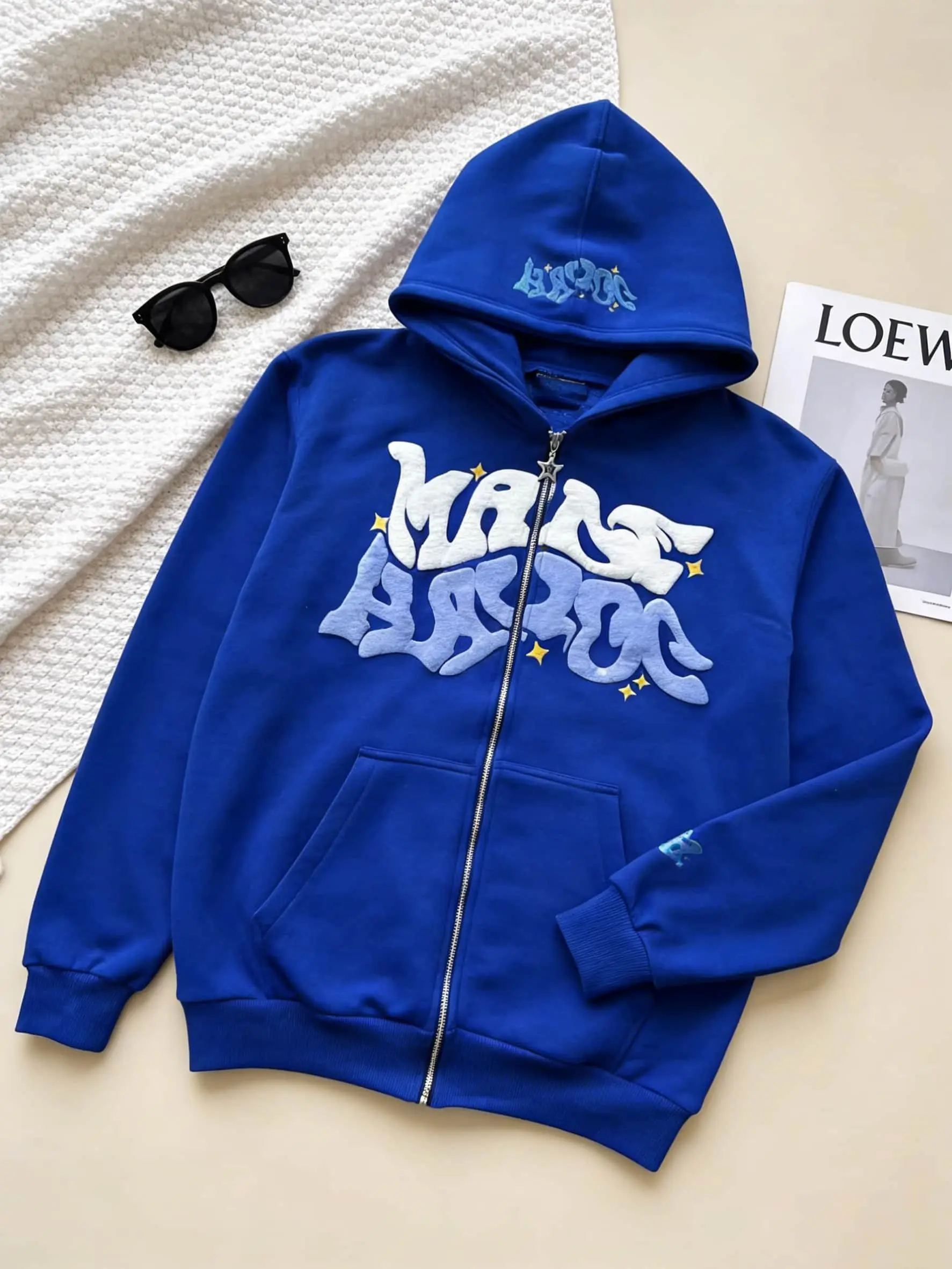 Y2K Retro Star And Letter Printed Full zipper Hoodies，Spring Autumn Harajuku Women And Men Fashion Hip Hop Long Sleeve Hooded ，Avant-Garde - Street Casual Spring/Fall Loose Zipper Pocket Patched，Autumn and Winter Gothic Coat preppy style