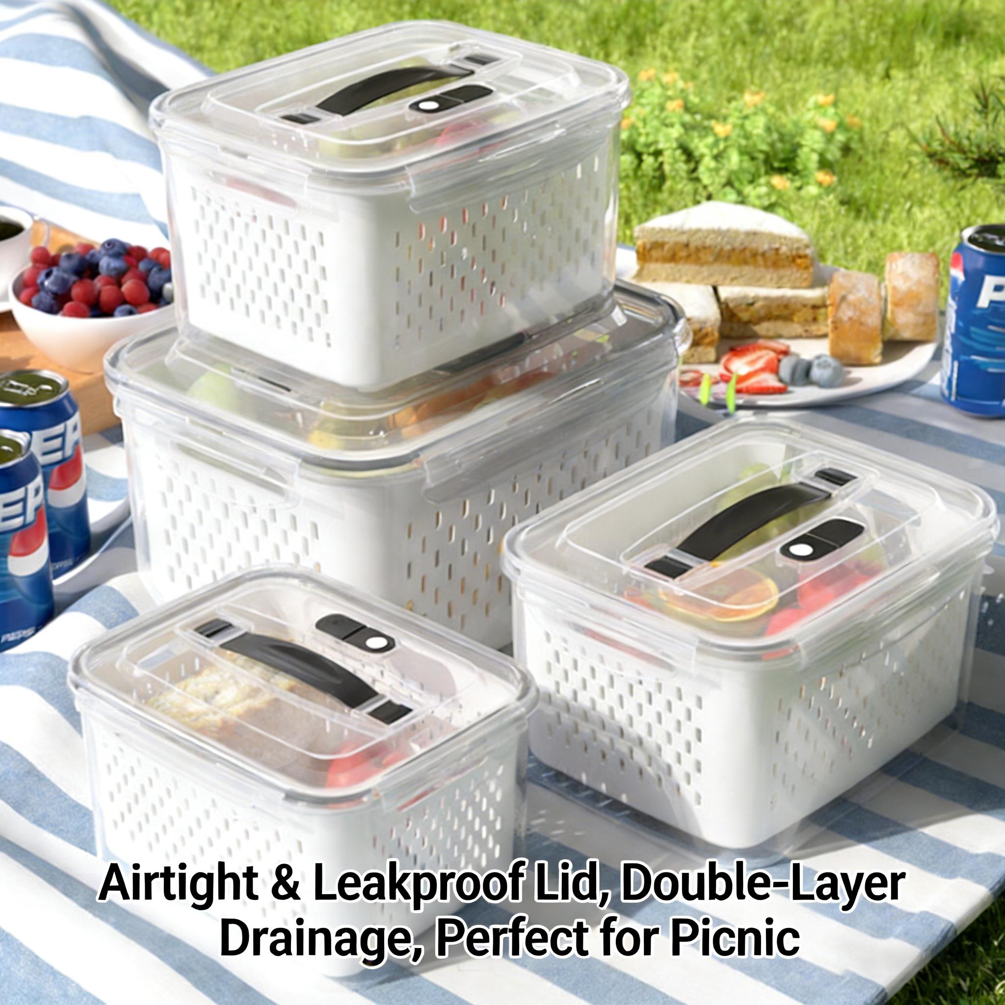 5pcs/3pcs Fridge Storage Organizers - Leakproof Food Storage Containers with Removable Colander - Dishwasher & Microwave Safe Containers,Keep Fruits, Vegetables, Berry, Meat Fresh Longer