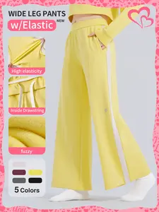 UnciaActive Women's Wide Leg Pants Fuzzy Material High Elasticity Inside Drawstring for Everyday Wear Comfortable Versatile Wideleg Fit Adjustable