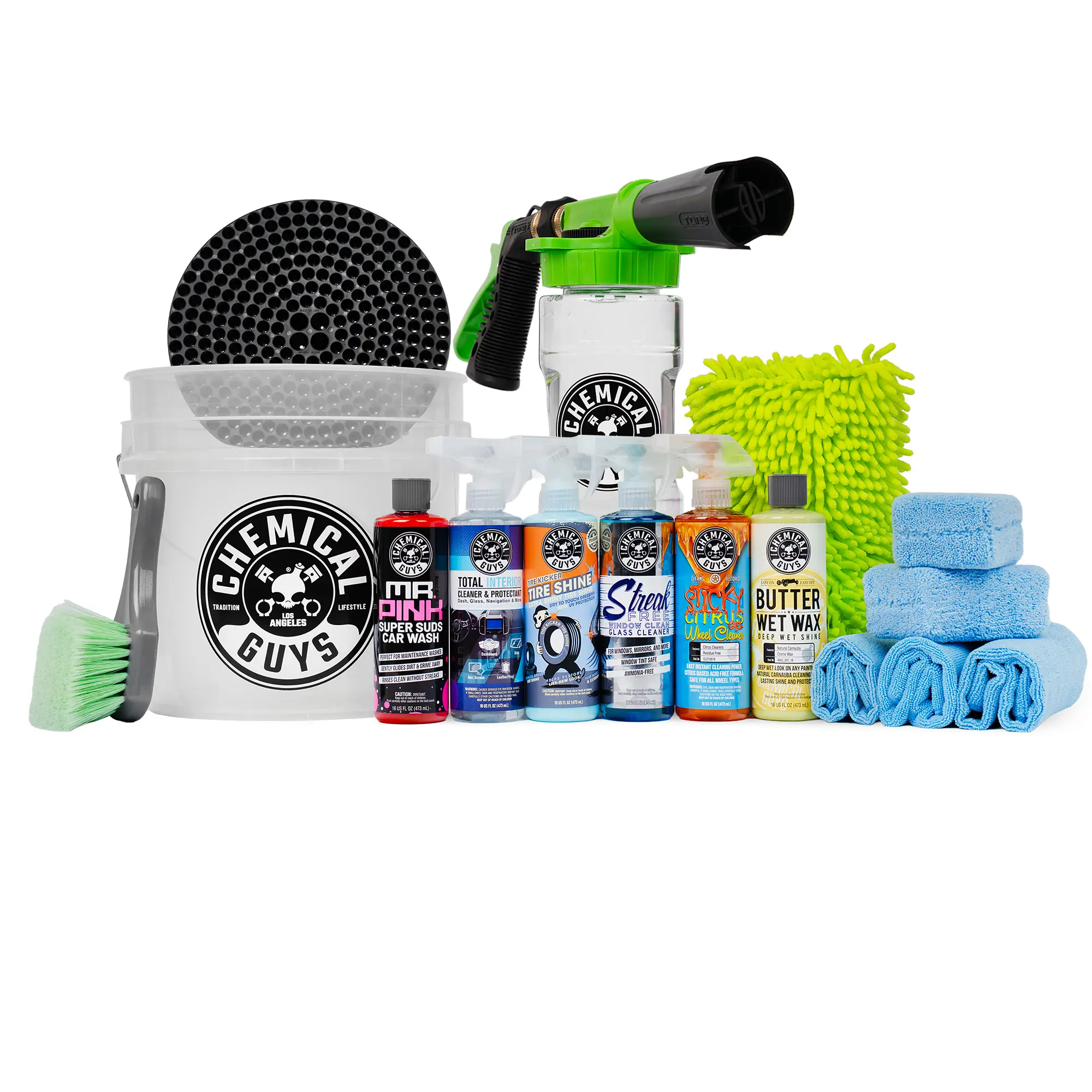Chemical Guys 16pc All Season Car Wash Kit - Complete Interior/Exterior Detailing Set with Car Wash Equipment, Foam Cannon, Soap, Tire Shine, Wheel Cleaner, Microfiber Towels, Protectants & More