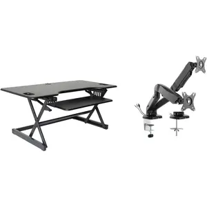 Rocelco Adjustable Standing Desk Converter - Height Adjustable Sit Stand Workstation Black/46 RiserPremium Dual Mount