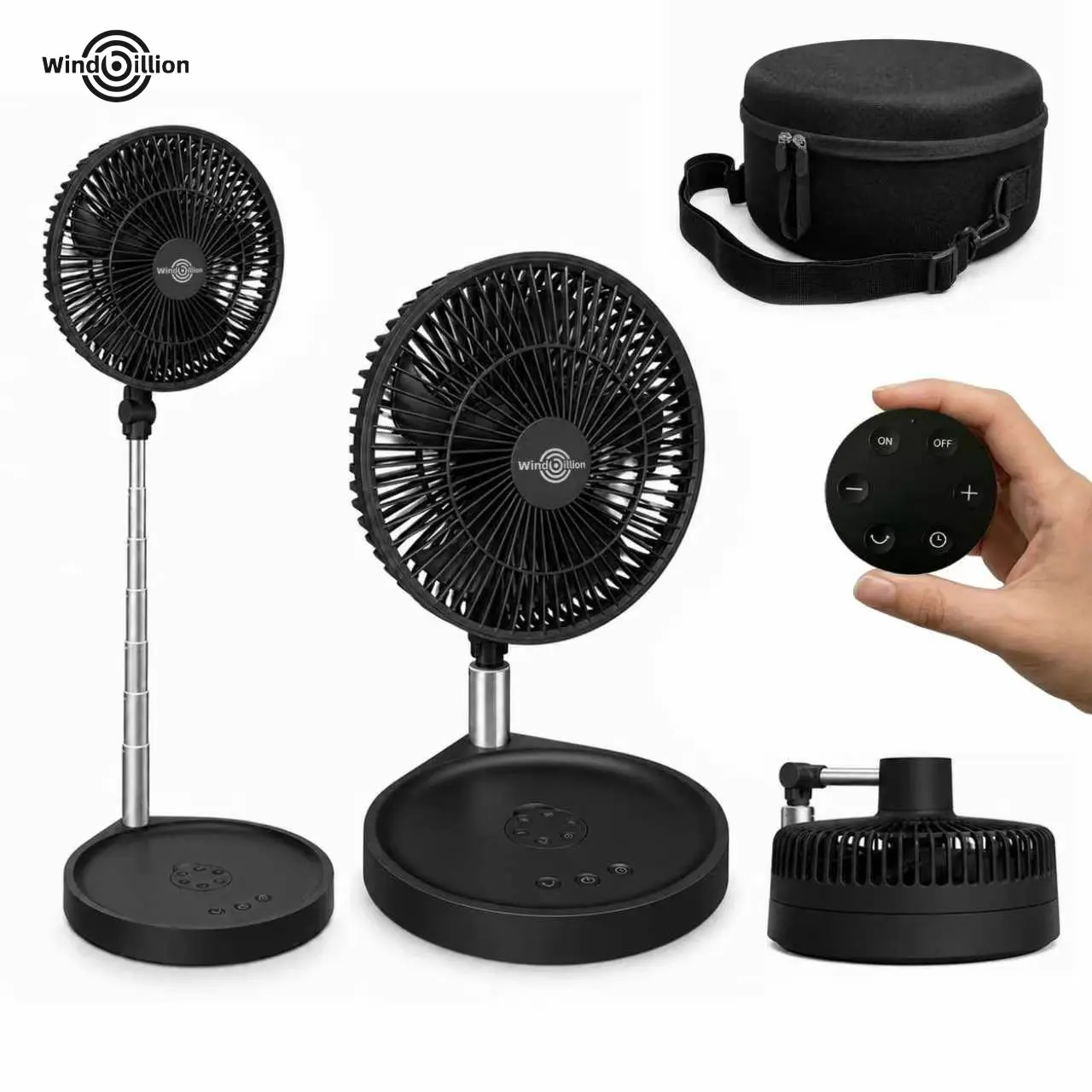 WindBillion H6 Portable Fan, Cordless Foldable Fan, 4-Speed Rechargeable Adjustable Height Fan for Home, Bedroom, Camping and Travel