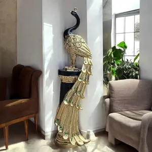 46" Black and Gold Premium Decorative Peacock Statue/Resin Crafts/Home Decor an Art Ornament,Large Sculpture, Art Piece Sculpture